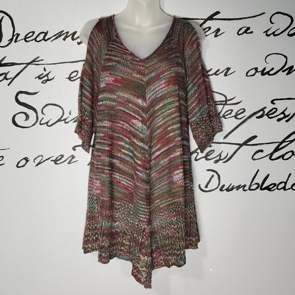 Faded Glory Colorful Crochet Open Knit Cold Shoulder Short Sleeve Sweater